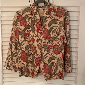 Linda Bertozzi Vintage Cream Bright Floral Linen 3 Button Butterfly Jacket